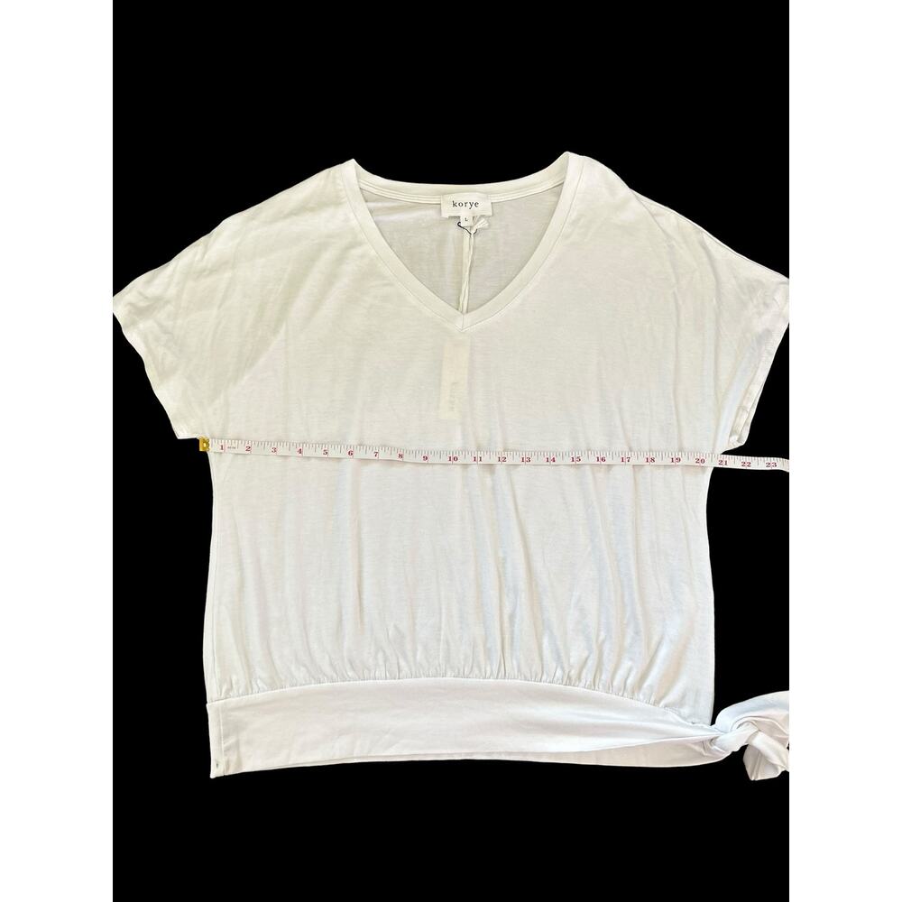 NWT Korye V Neck White Tie Knot Detail Relaxed Fit Cap Sleeve Size Large - Picture 9 of 10